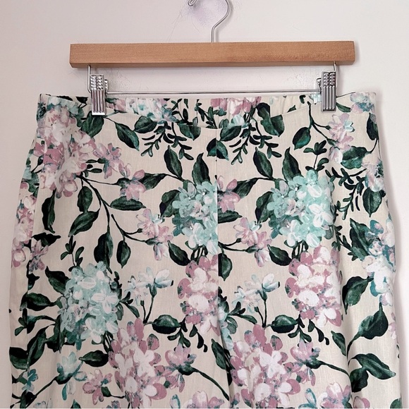 J.Jill Linen Stretch Fresh Spring Floral Cropped 3 Button Ankle Side Zip Pant M - Picture 4 of 14
